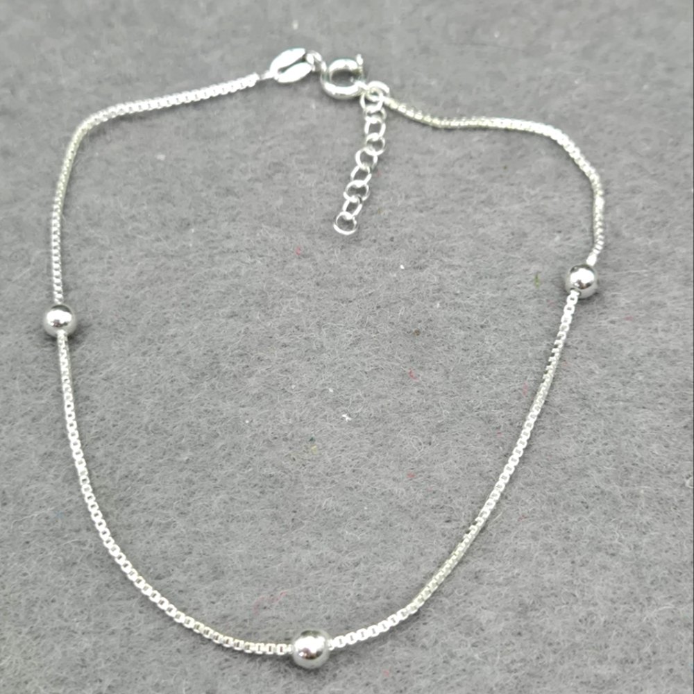 Sterling Silver Anklet Ball Bead Chain